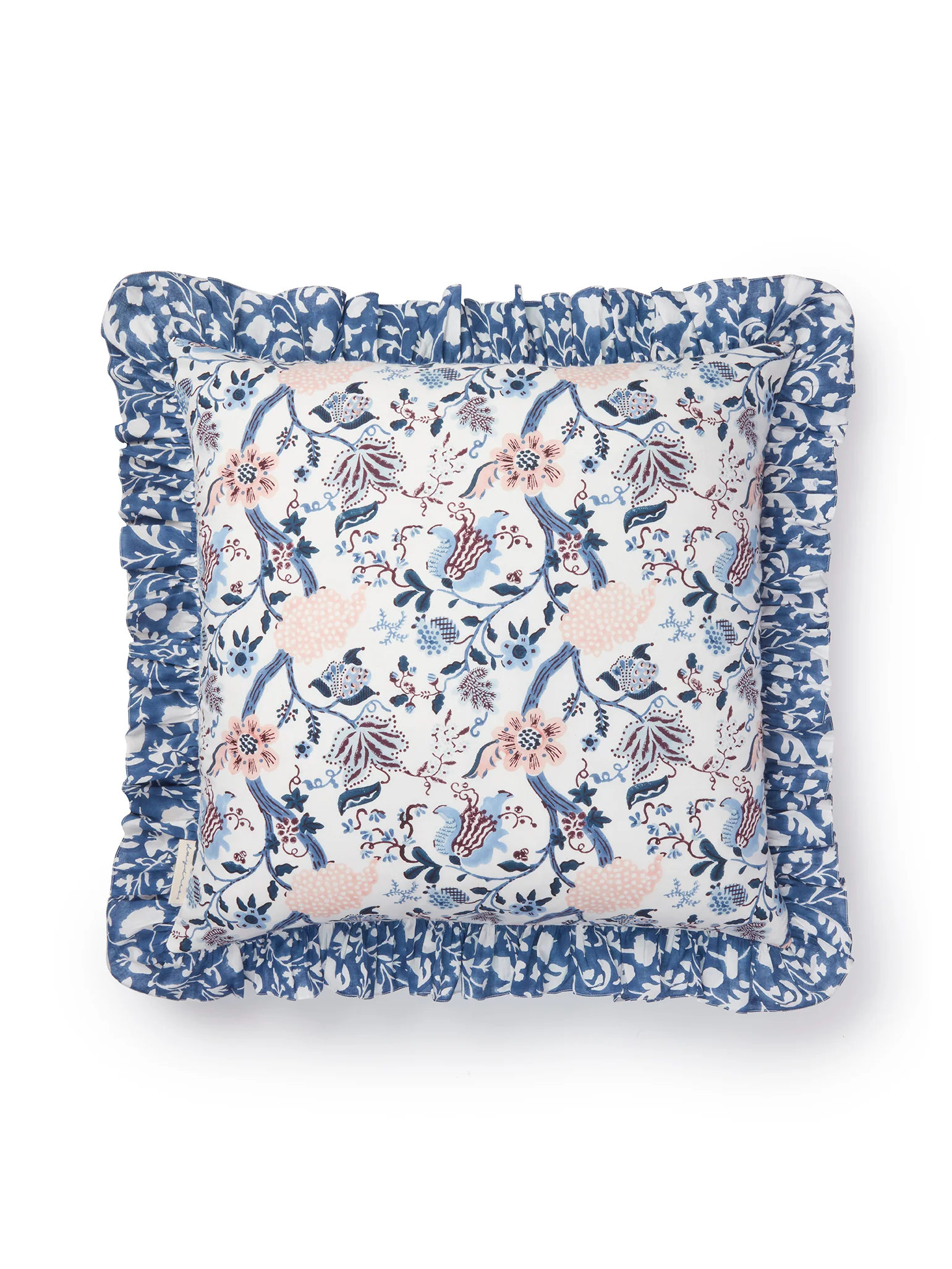 Frilled Cushion Cover, Blue Pomegranate 50 x 50cm