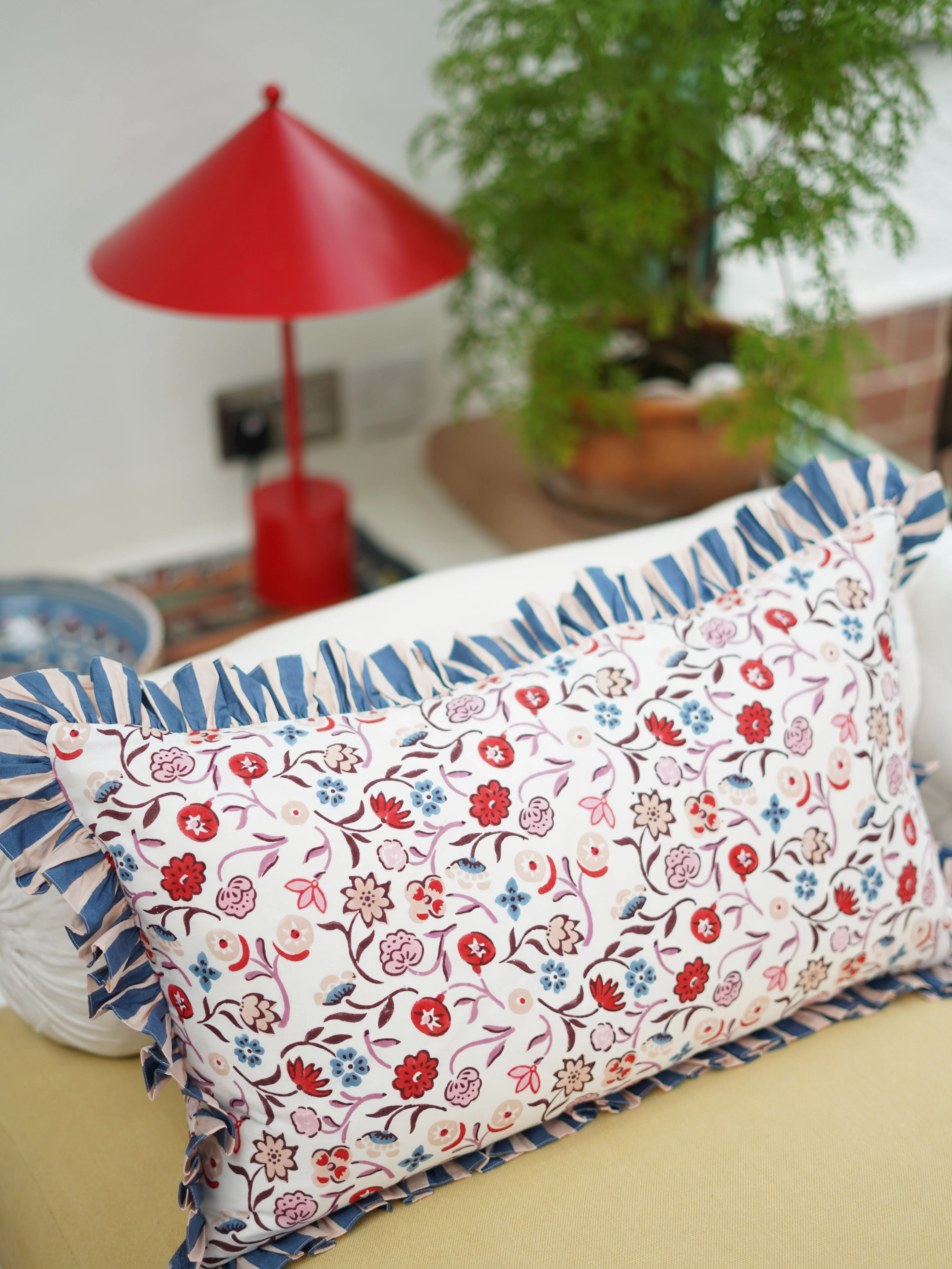 Frilled Cushion Cover, Pink/Blue Enid 60 x 35cm - Image 2