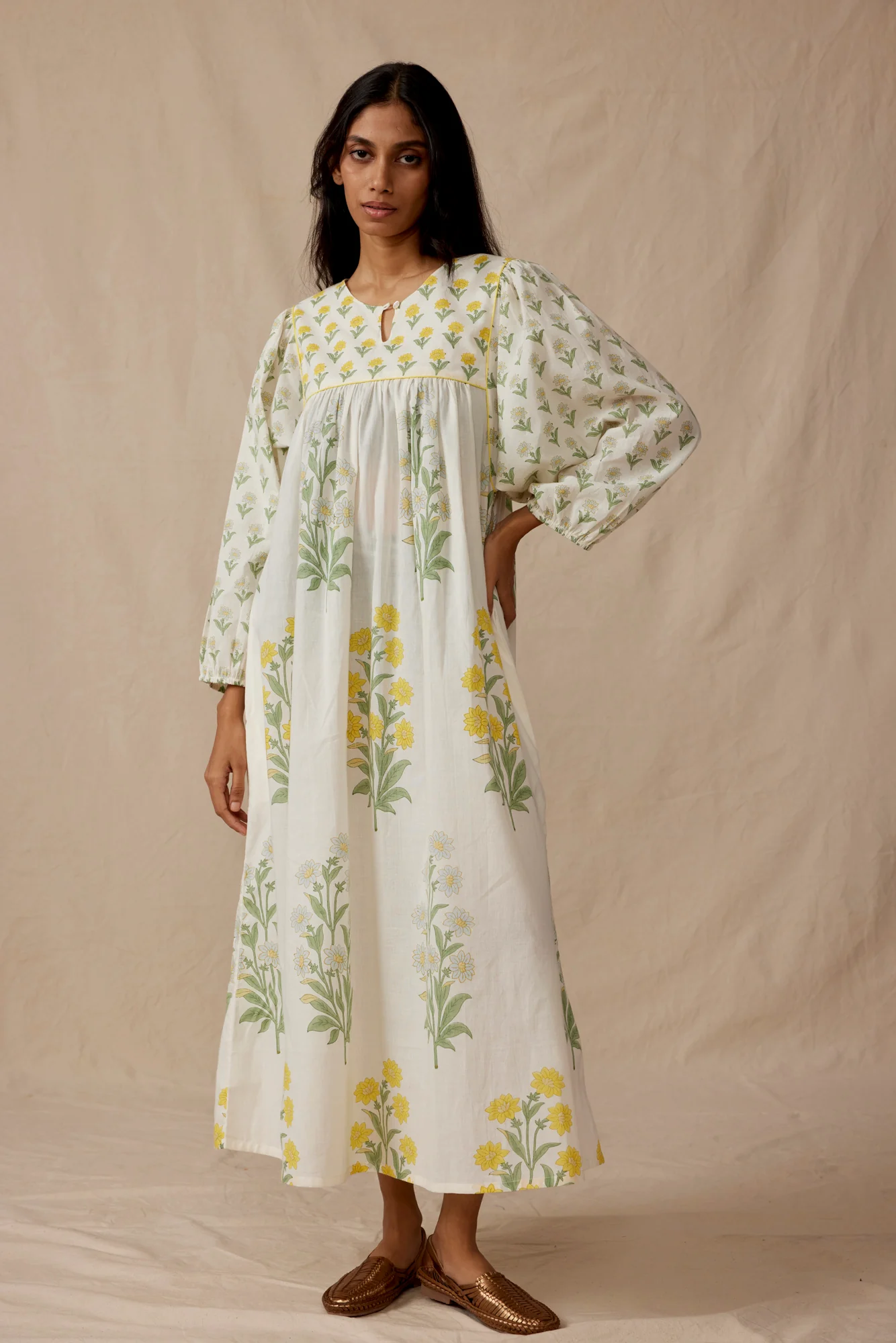 Capri Kaftan in Yellow Kashmir Flower
