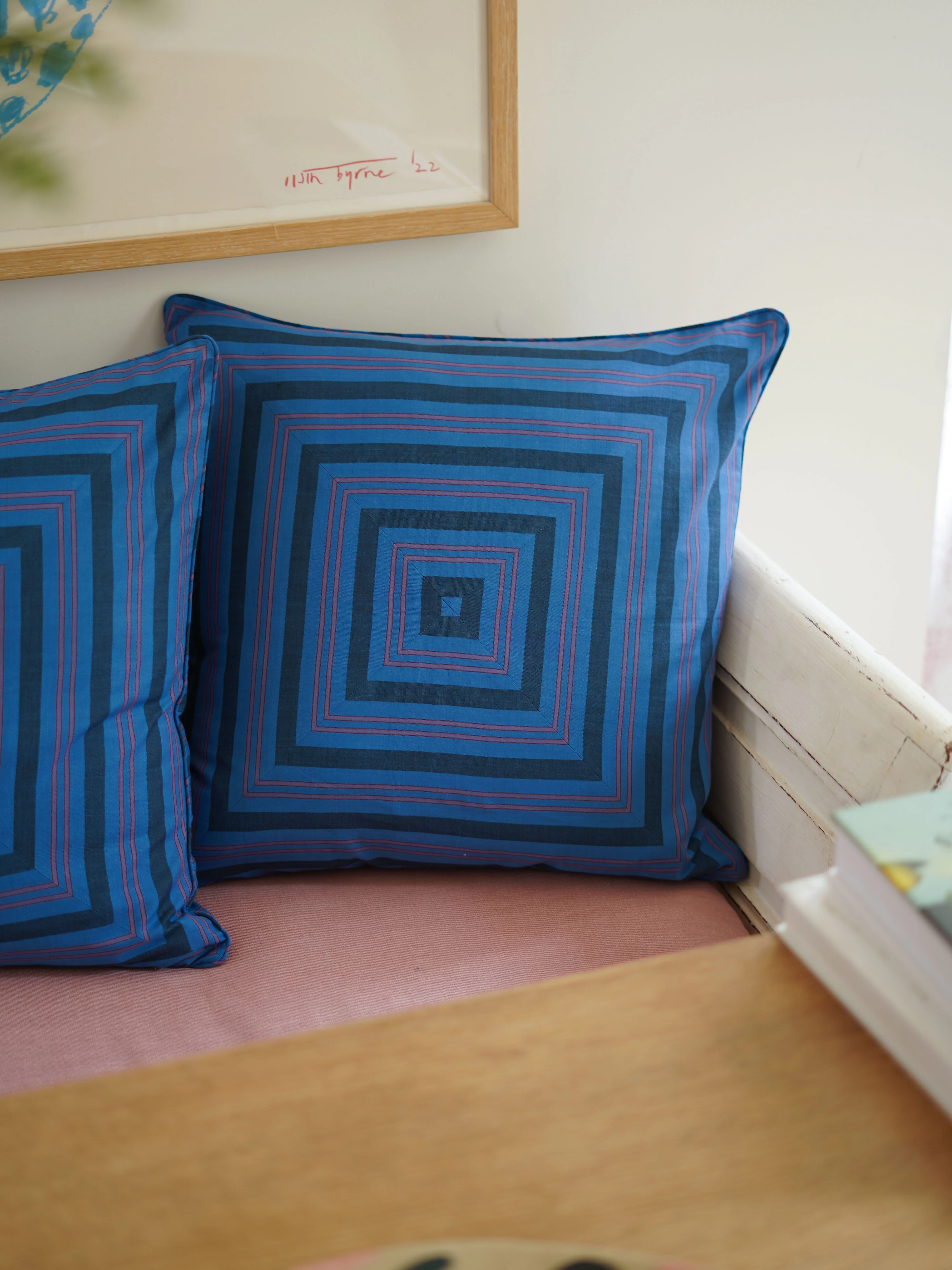 Cushion Cover, Blue Handloom Stripe 50 x 50cm - Image 2