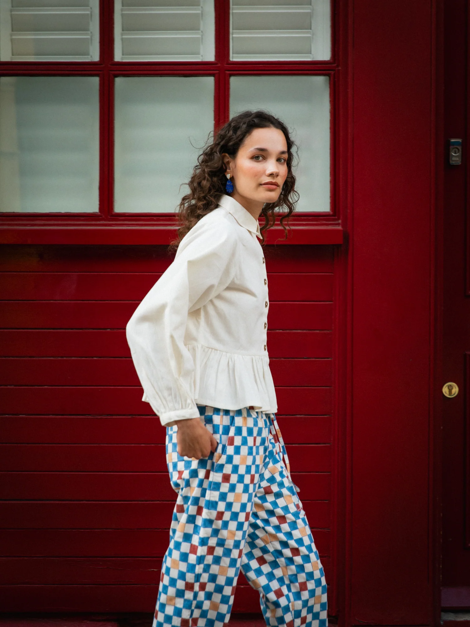 Drawstring Trousers in Chequers - Image 2