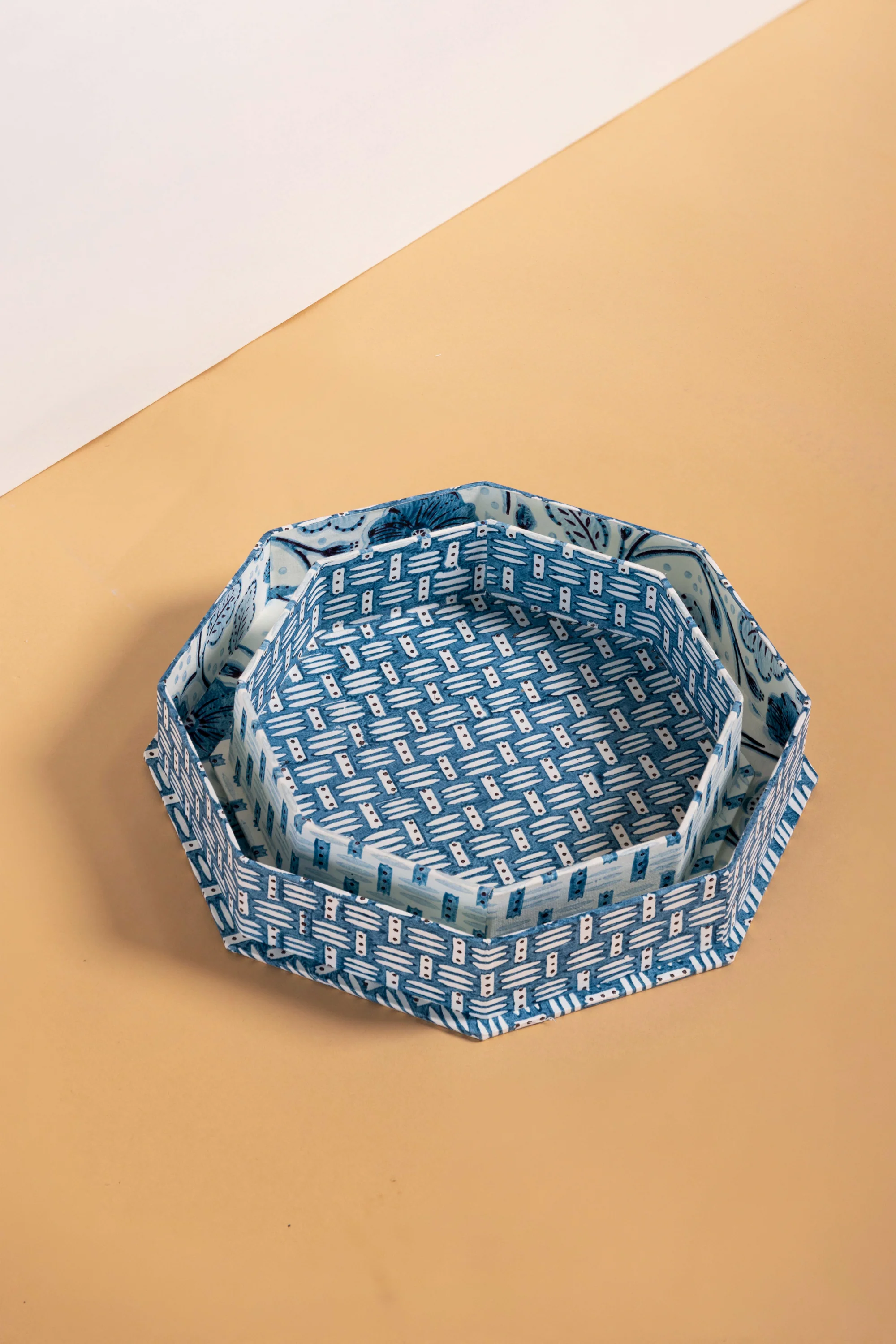 Octagonal Trays (pair) in Blue Basketweave