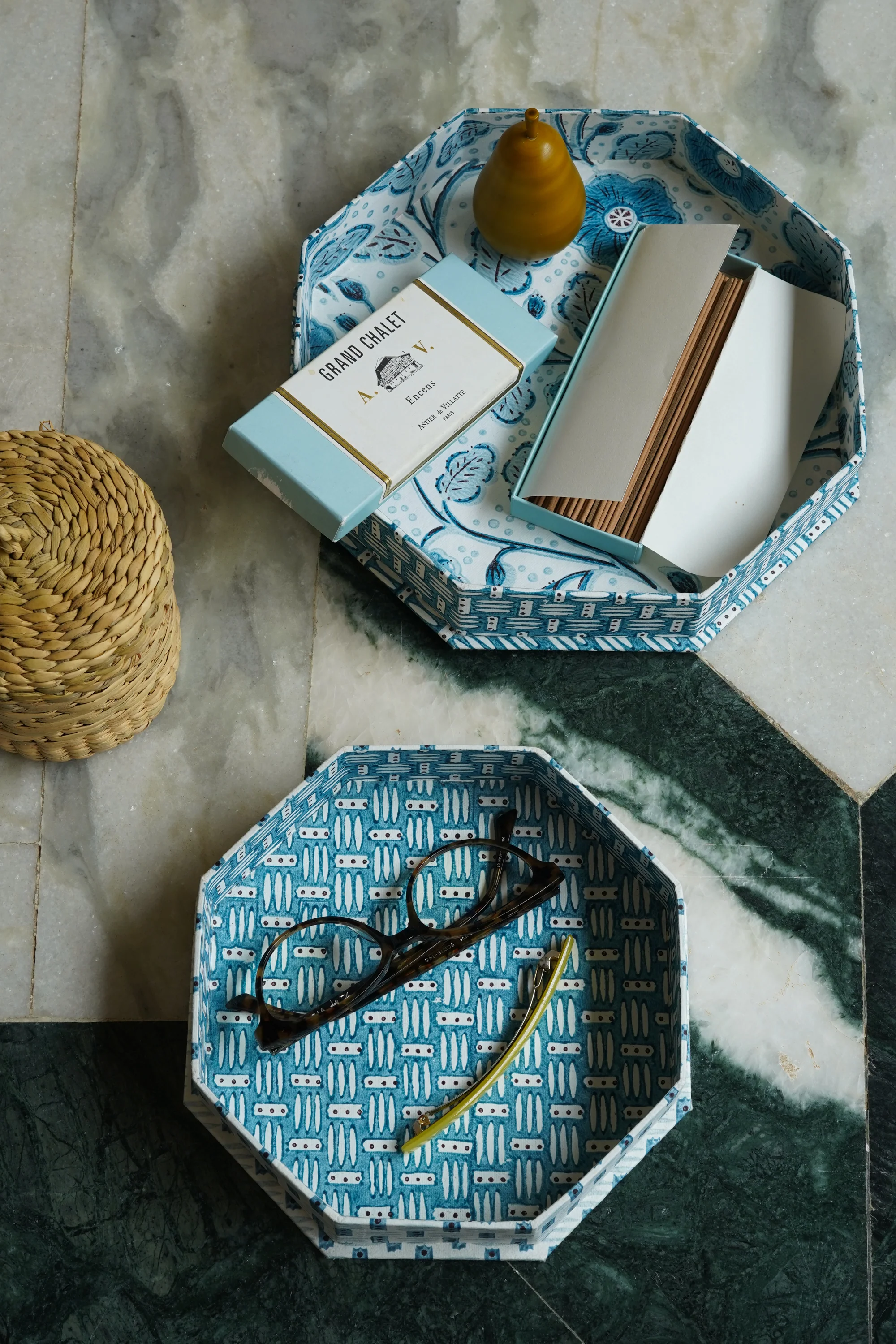 Octagonal Trays (pair) in Blue Basketweave - Image 2