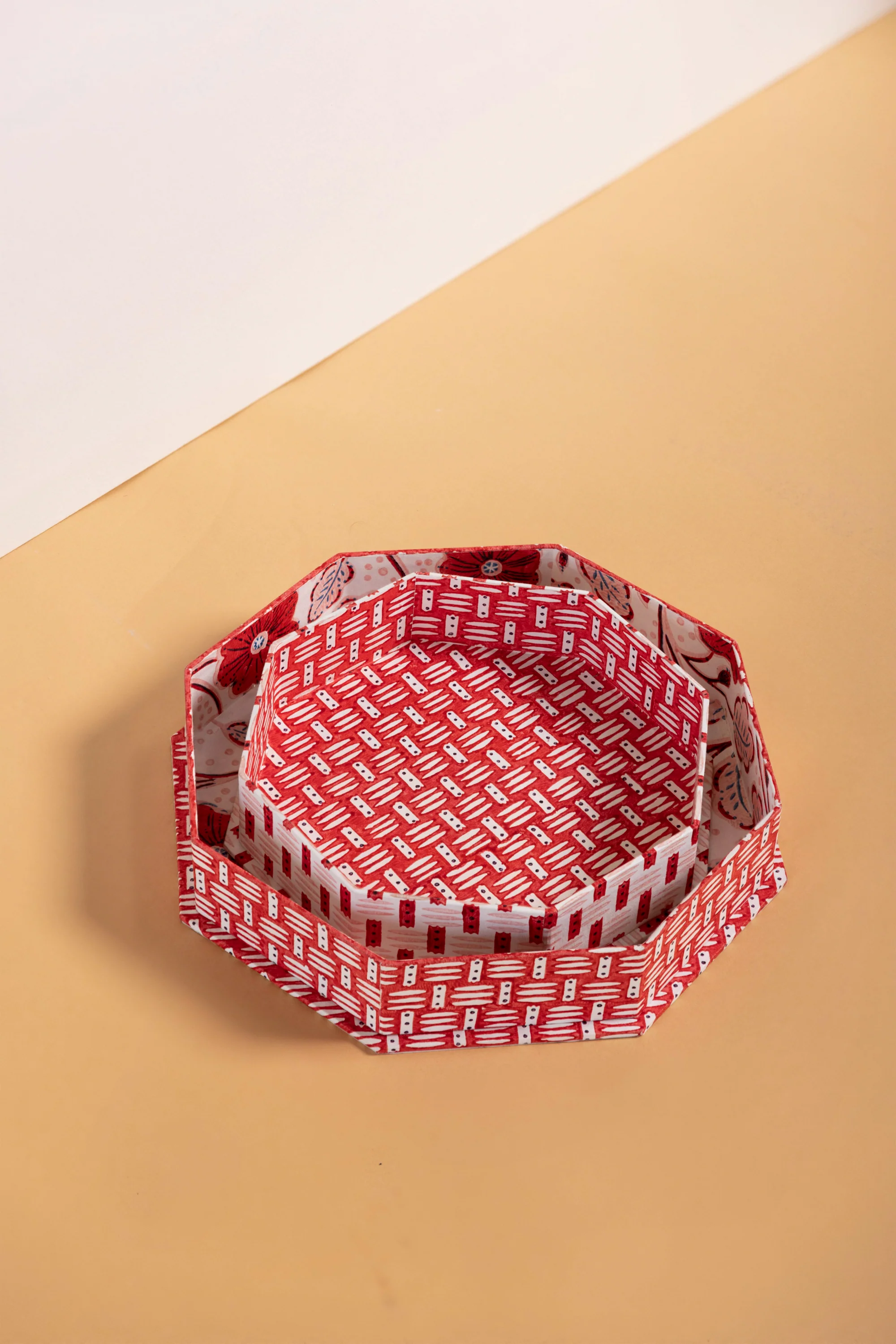 Octagonal Trays (pair) in Red Basketweave