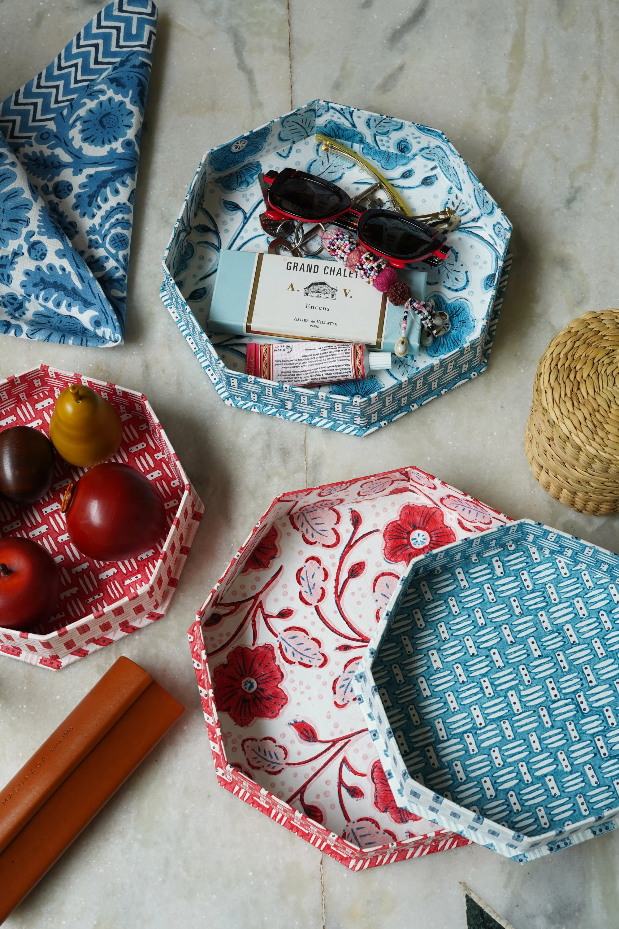 Octagonal Trays (pair) in Red Basketweave - Image 2