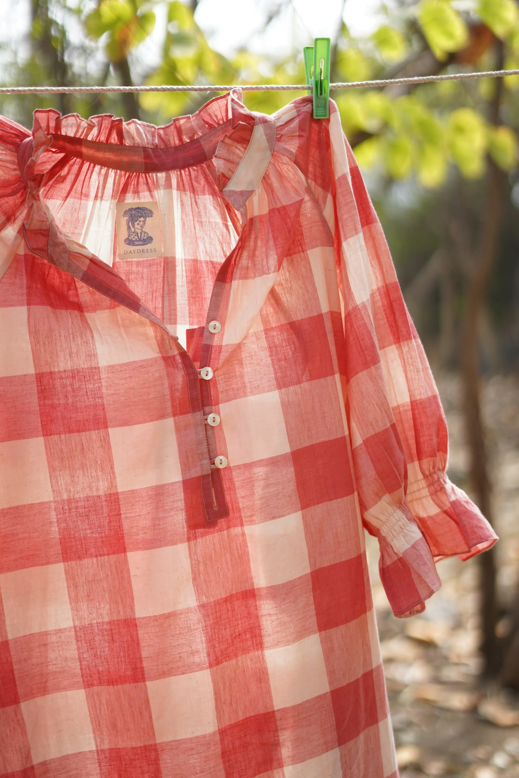 Long-Sleeved Nightie in Pink Handloom Check - Image 2