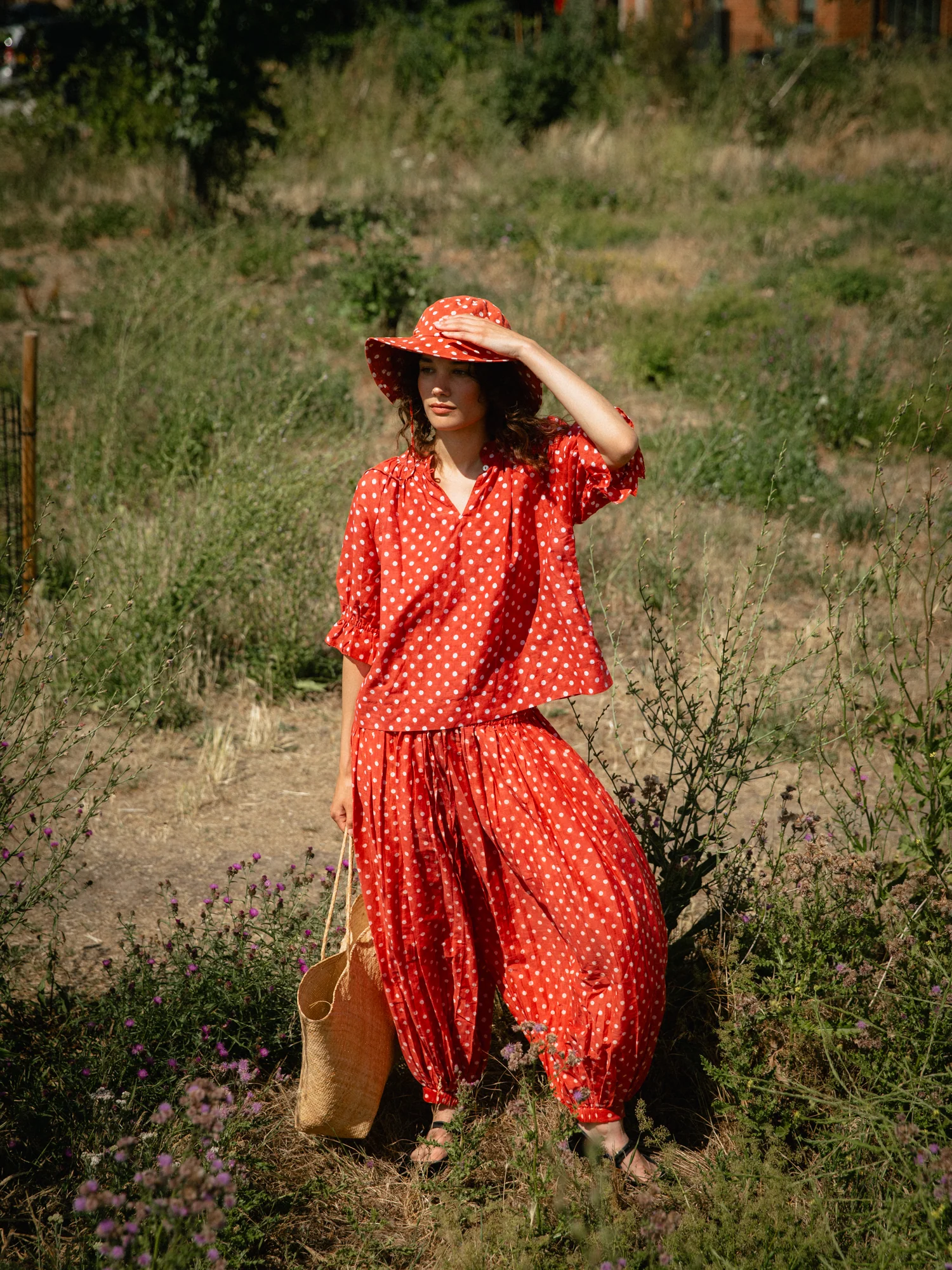 Mermaid Trousers in Ruby Red Polka