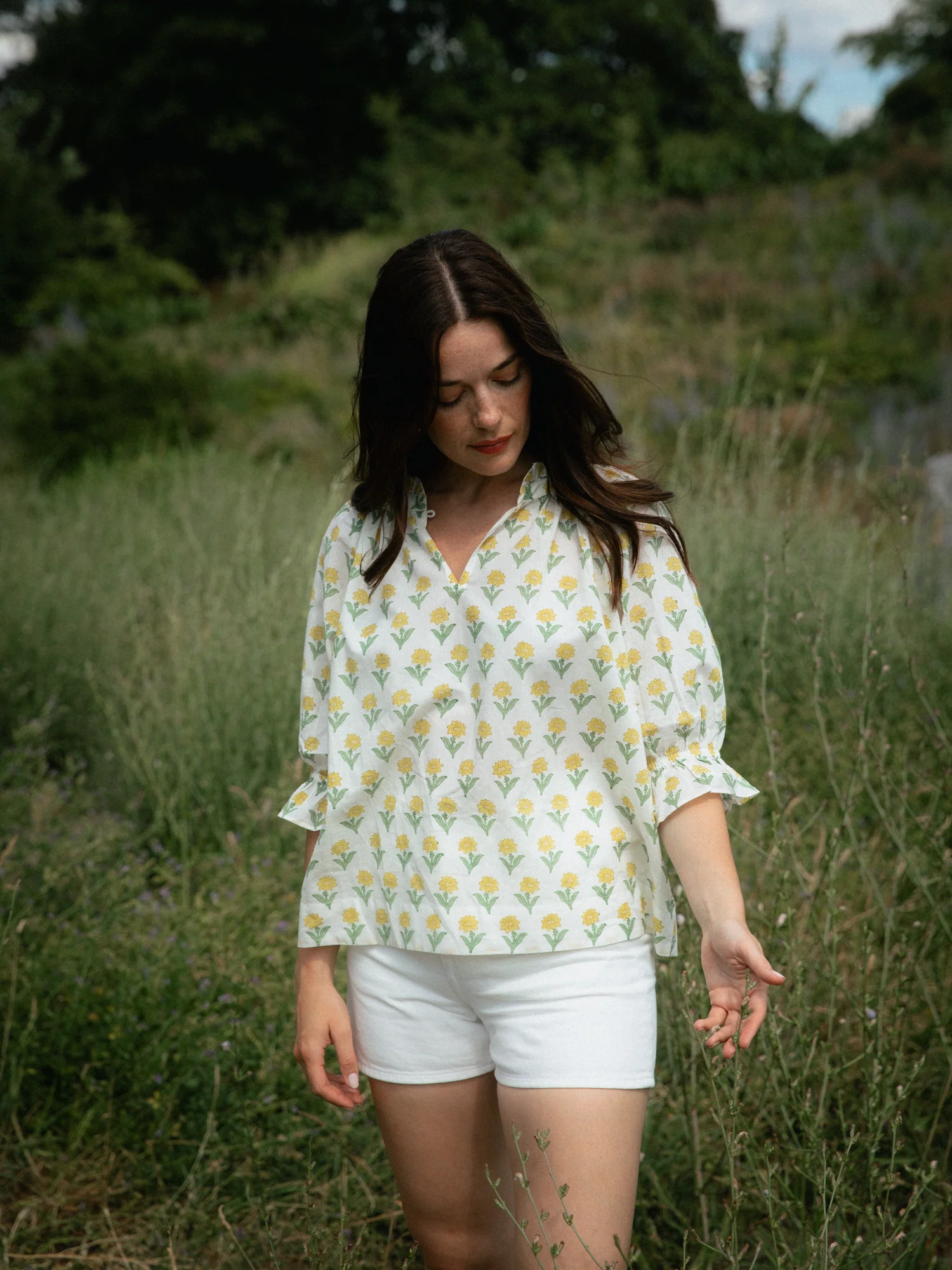Rennes Top in Yellow Kashmir Flower