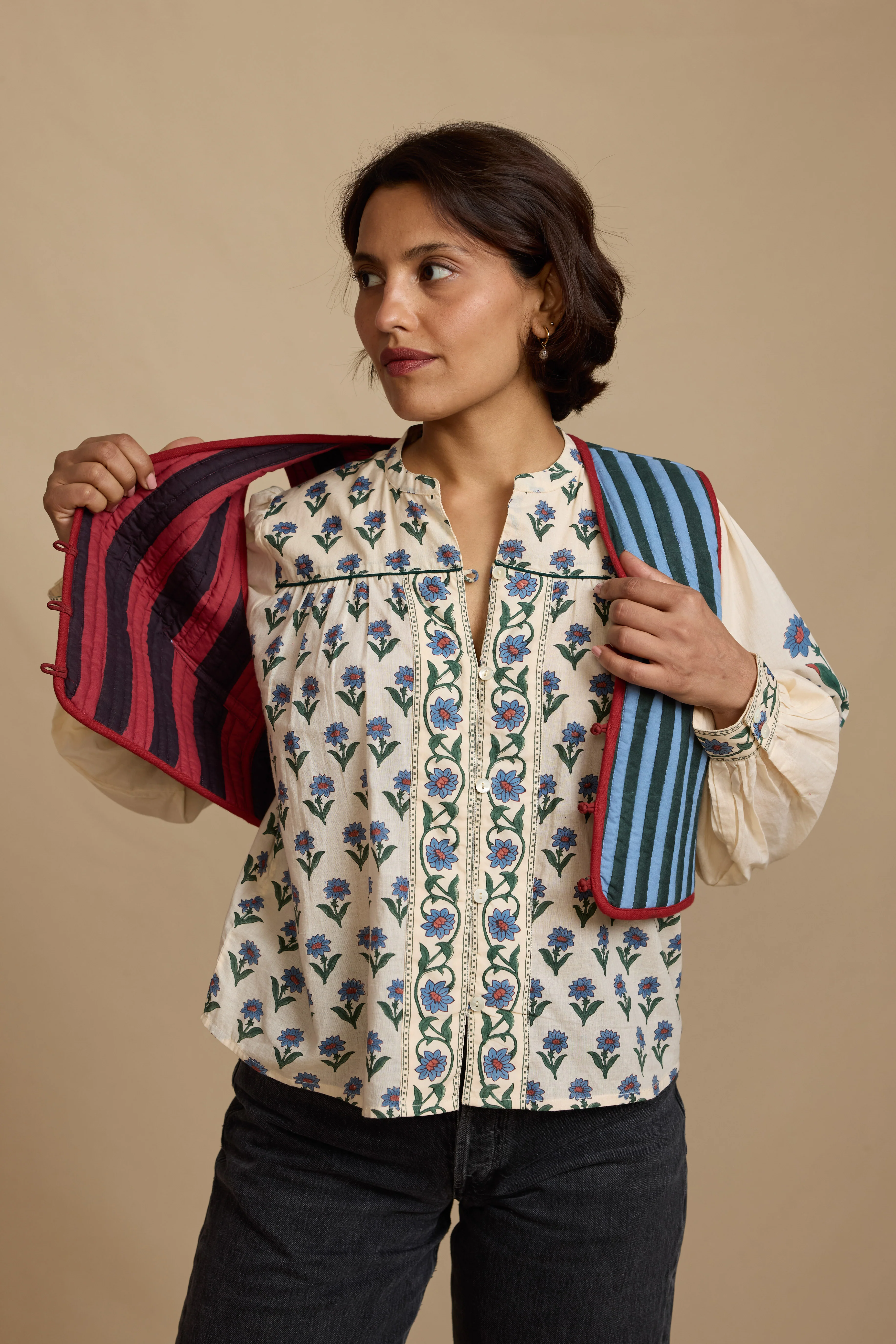 Reversible Pina Waistcoat in Cinder Stripe - Image 2